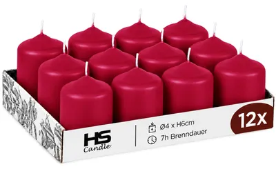 Image de Bougies à tête ronde Ø4cm x 6cm rouge rubis, paquet de 12