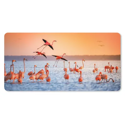 Produktbild von MuchoWow® Schreibtischunterlage Vogel - Flamingo - Wasser - Sonnenuntergang - Rosa 80x40 cm - XXL Mauspad - Gaming Mauspad