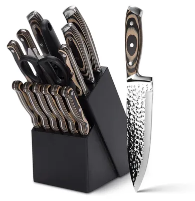 Imagen del producto de Juego de 15 cuchillos de cocina con bloque de madera