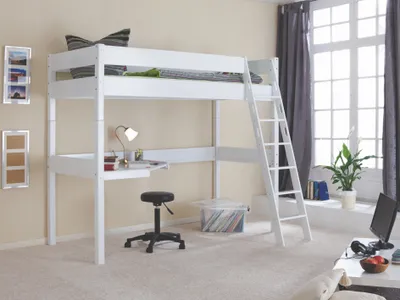 Produktbild von Relita - Hochbett Renate Buche massiv weiß lackiert, mit Schreibtisch
