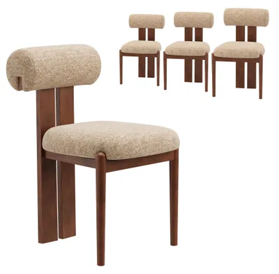 Image de Lot de 4 chaises de salle à manger, dossier cylindrique design, cadre en bois, style moderne, pour cuisine et salle à manger, Marron