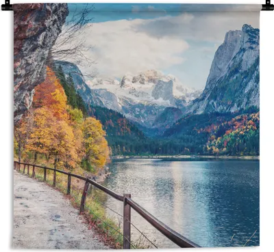 Produktbild von MuchoWow® Wandteppich Wandbehang Berge - See - Weg - Natur - Wasser 120x120 cm Tapisserie Dekoration Wandtuch - Modern - Baumwollgewebe