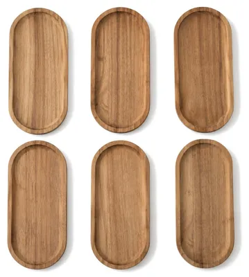 6 Akazienholz-Servierbretter, oval, 22,5 cm, naturbraun
