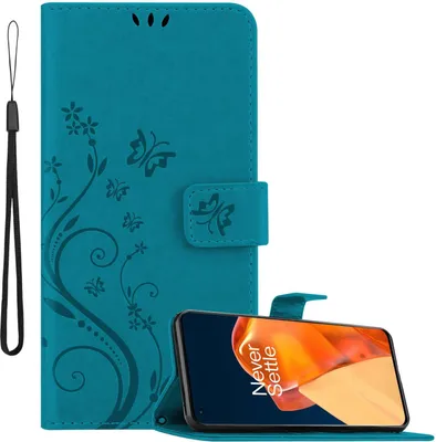 Obrázok produktu pre Kryt Cadorabo pre OnePlus 9 PRO in FLORAL BLUE Ochranný kryt v kvetinovom dizajne s magnetickým zapínaním, funkciou stojana a slotmi na karty Flipové puzdro Flower Cover Etui Handy Klapp Hülle Book Tasche