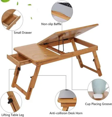Produktbild von Famanu Laptop-Tisch für das Bett - faltbare Frühstückstisch mit verstellbaren Beinen
