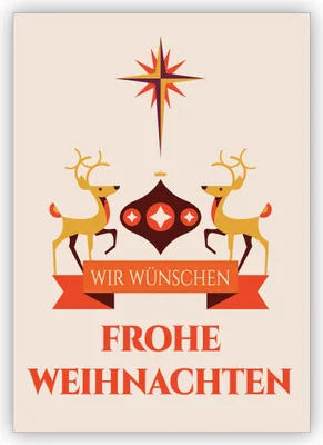 Produktbild von 4x Edle Retro Designer Weihnachtskarte mit Rentieren und Stern: Wir wünschen frohe Weihnachten