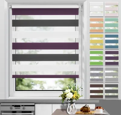 Produktbild von Allesin Doppelrollo Klemmfix ohne Bohren & mit Bohren Rollos für Fenster und Tür Weiß-anthrazit-aubergine 90x130 cm Duo Rollo Klemmrollo Sichtschutz
