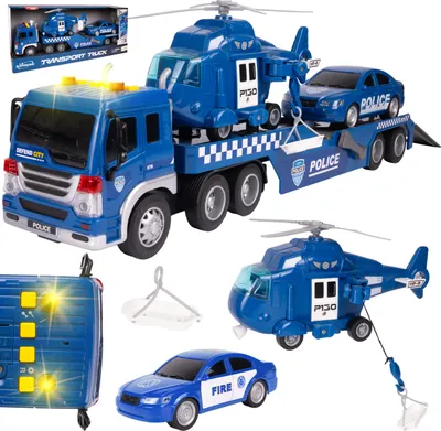 Produktbild von Malplay Polizei Wohnwagen LKW Polizei Hubschrauber Bausatz Licht Sound Blau Geschenk ab 3 Jahren Blau