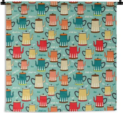 Produktbild von MuchoWow® Wandteppich Wandbehang Muster - Tee - Teekanne - Vintage 150x150 cm Tapisserie Dekoration Wandtuch - Wohnaccessoires - Modernes