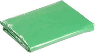 A folded green plastic sheeting product.