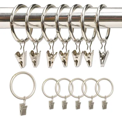 Produktbild von Gardinenringe mit Clips, 40 Stück. Gardinenringe mit 40 Gardinenclips, Gardinenhaken für Ringe, Metall-Gardinenclips, 32 mm Innendurchmesser, für Türen, Fenster und Duschvorhänge.