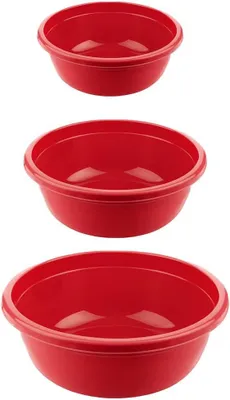 Produktbild von BORNOVA 3er Set runde Schüsseln – BPA-frei – 5L, 7.5L, 10.5L – Vielseitige Haushaltswannen für Küche & Garten (Rot)