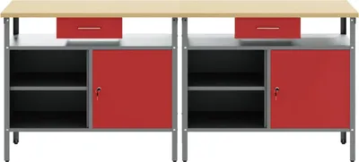 Immagine prodotto di Set di banchi da lavoro con cassetti VidaXL, 2 pezzi, rosso e grigio, 200 x 55 x 85 cm