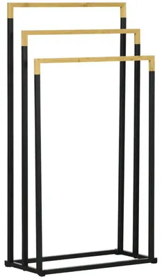 Immagine prodotto di Portasciugamani a 3 ripiani – Autoportante in bambù | Colore: Nero + Naturale | Dimensioni: 22,5 x 45 x 86 cm