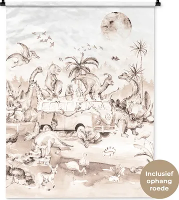 Produktbild von MuchoWow® Wandteppich Wandbehang Dinosaurier - Bus - Kinder - Tiere - Bäume 90x120 cm Tapisserie Dekoration Wandtuch - Wanddeko