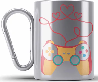 Produktbild von Trendation - Gamer Geschenk Valentinstag Geschenkidee Edelstahl Tasse Karabiner Freund Freundin Liebe Herz (Silber)