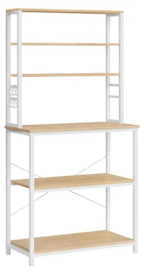 Zdjęcie produktu dla Półka kuchenna z 6 półkami i 6 haczykami – płyta wiórowa i stal – 40 x 80 x 167 cm