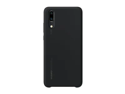 The back of a black smartphone case is shown against a white background.