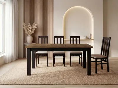 Produktbild von Esstisch Ausziehbar Rechteckig – Platzsparend, Verlängerbar Wohnzimmertisch Küchentisch für 8 personen - 140 × 80 cm bis 180 cm – Schwarze Holzbeine – Hergestellt in EU – Eiche Lefkas Rustikal