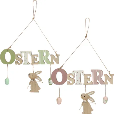 Produktbild von COM-FOUR® 2x Türschild "Ostern" - Deko-Schild aus Holz für Ostern - Osterdeko mit Hasen und Ostereier - Zum Aufhängen an Haustüren, Wände, Fenster