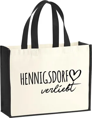 Produktbild von Huuraa Jutetasche Hennigsdorf verliebt 21 Liter Black Jute und Baumwolle Einkaufstasche Geschenkidee