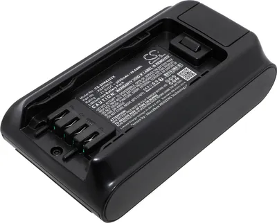 A black battery pack with a label showing product information.