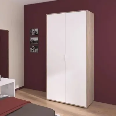 Image de Armoire de chambre à coucher - AALBORG - Blanc / Chêne - 2 portes - 100 x 50,2 x 204,3 cm