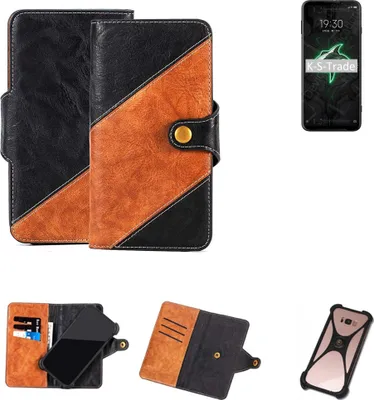 Produktbild von K-S-Trade Handyhülle Schutzhülle Bookstyle Case Wallet-Case kompatibel mit Xiaomi Black Shark 3 Handy Cover Bumper Klapphülle schwarz hellbraun 1x