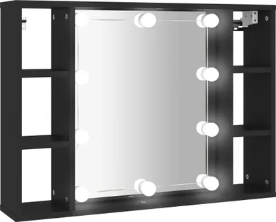 Imagen del producto de Espejo con armario y luces LED, color negro, 76x15x55 cm