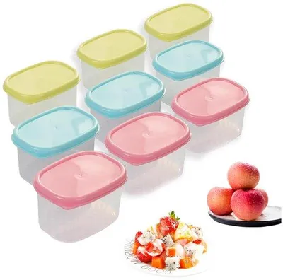 Image de Boîtes alimentaires en plastique, lot de 9 pièces, 160 ml, sans risque de fuites, empilables, adaptées au micro-ondes et au congélateur.