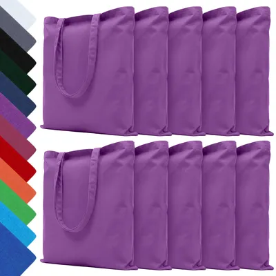 Produktbild von EllaTex 10er Set Baumwolltaschen 28x32 cm – Stoffbeutel aus 100% Baumwolle mit kurzen Henkeln, in Farbe: Orchidee