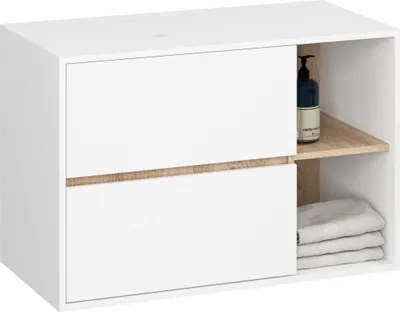 Produktbild von Hängender Waschbeckenunterschrank VAMI Weiß 90 cm 2 Schubladen Sonoma Eiche B90xH60xT45,5 cm