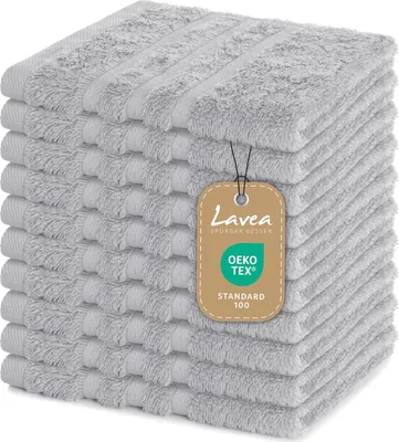 Produktbild von Lavea® 10er Set Seiftuch 30x30 cm – Hochwertige Gästehandtücher 30x30 100% Baumwolle, Elena – Saugstark Waschbar Strapazierfähig - Silber