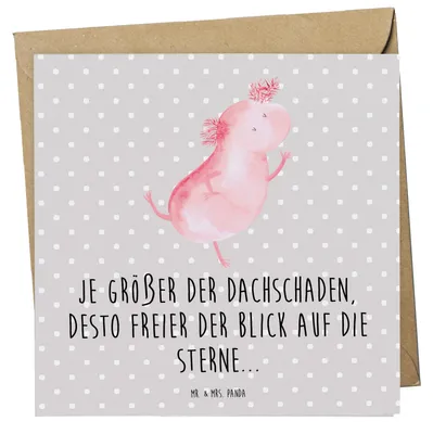 Produktbild von Mr. & Mrs. Panda Klappkarte Axolotl Tanzen - Grau Pastell - Geschenk, anlasskarte, Lurch, gut Gelaunt, Grußkarte, doppelkarte, Verrückt, Glückwunschkarte, Sterne