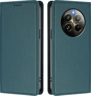 Produktbild von Handyhülle für Realme 13 4G, Kunstleder Klapphülle Stoßfeste Magnetische Hülle mit Ständer Grün