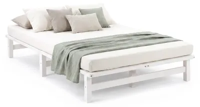 Produktbild von Homestyle4u Holzbett 120x200 mit Lattenrost Futonbett Jugendbett Palettenbett Weiß