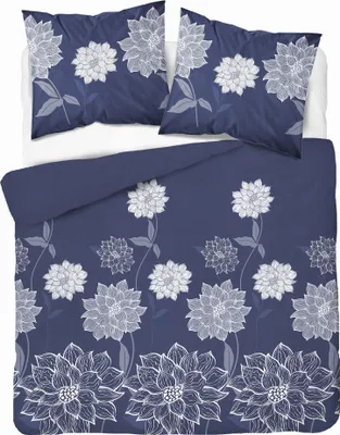 Produktbild von Bettwäsche 160x200 Satin Microfaser Blumen Blau