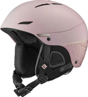 A pink ski helmet shown from a three-quarter angle against a white background.