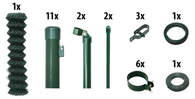 Produktbild von Floraworld Maschendrahtzaun Set 15 m 1500 x 100 cm inkl. 11 Pfosten 150 cm moosgrün