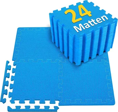 Zdjęcie produktu dla Mata ochronna na podłogę fitness zestaw 24 puzzli 2,22 cm antypoślizgowa niebieska