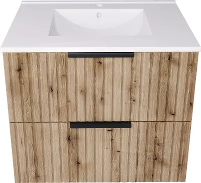 Produktbild von Waschtisch mit Waschbecken 'Veppenssan' mit 2 Schubladen 61 x 47 x 52 cm Eicheoptik
