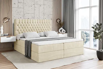 Produktbild von ALTDECOR Boxspringbett mit H3 Matratze und Topper - 180 x 200 cm - SERENE - Beige Samt - Polsterbett mit Bettkasten und Lattenrost, Bett mit Stauraum