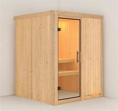 Zdjęcie produktu dla Sauna Karibu Minja 68 mm, 230 V, bez pieca saunowego, z drzwiami z przezroczystego szkła