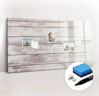 Produktbild von Magnetpinnwand Memoboard - Zubehörsatz - Schwarzer Marker + Schwamm + Magnete - 120 x 60 cm - Holzbrettmuster
