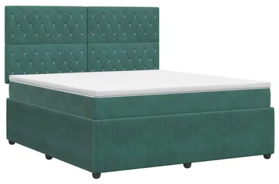 Imagen del producto de Cama con somier y colchón, color verde oscuro, 140 x 190 cm, tapizada en terciopelo