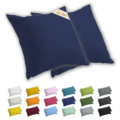 Produktbild von Lavea® 2er Set Kissenbezug 60x60 cm, 100% Baumwolle Jersey, YKK-Reißverschluss, Galaxyblau