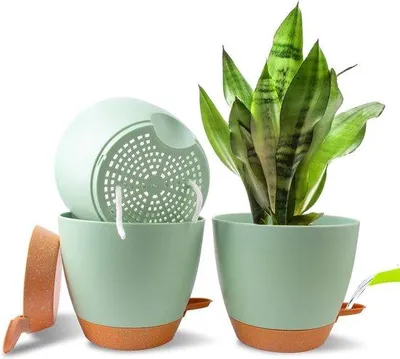 Obrázok produktu pre Sada plastových kvetináčov (3 ks), so samozavlažovacím systémom, kvetináč s podstavcom, priemer 20 cm, pre vnútorné aj vonkajšie použitie