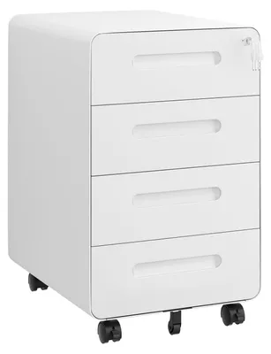Zdjęcie produktu dla Szafka na dokumenty kontener na kółkach - Mobilna szafka biurowa z zamkiem - 4 szuflady - 46 x 40 x 64 cm - Biały