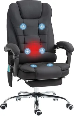 Zdjęcie produktu dla Krzesło biurowe z funkcją masażu, ergonomiczne krzesło do biurka z funkcją regulacji nachylenia i podgrzewania, podnóżkiem, regulowaną wysokością, komputerowe krzesło z boczną kieszenią i pilotem, kolor czarny