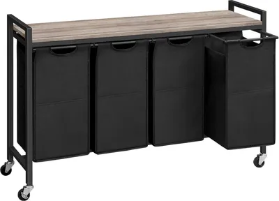 Produktbild von Wäschekorb mit Ablage und Rollen 4x39,8L Oxford-Gewebe Greige Schwarz